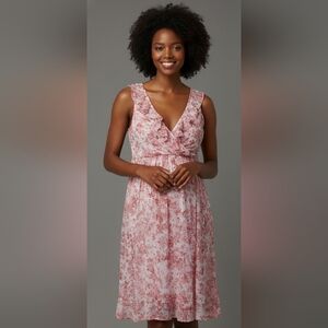 Motherhood White and Pink Sleeveless V Neck Sundress